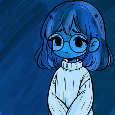 sad girl with glasses in a sweater