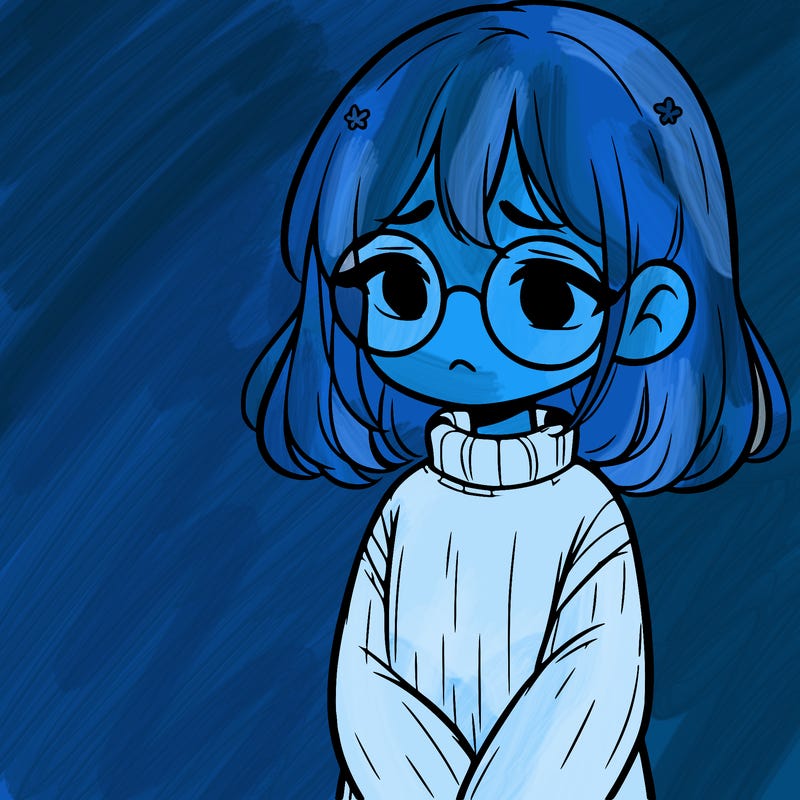 sad girl with glasses in a sweater