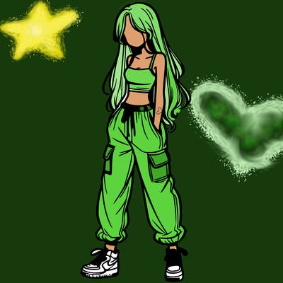 girl in baggy pants crop top and long hair