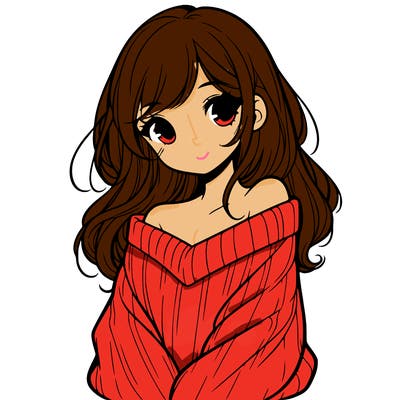shy pretty girl wearing a sweater that is falling off one shoulder portrait