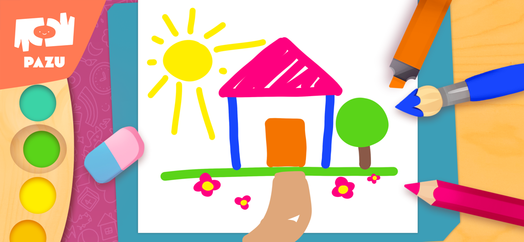 Dibujo de una casa colorida en una aplicación educativa para niños
