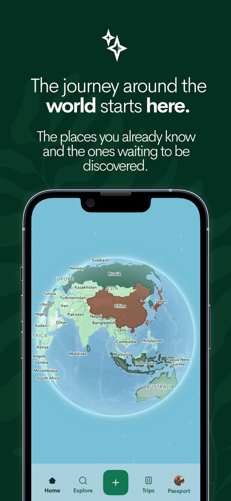 Passporter | Plan and Travel - Passporter travel app interface showing an interactive world globe and navigation menu for planning trips.
