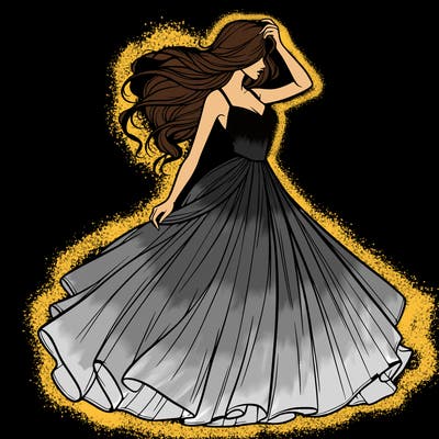 realistic woman with dress flowing in the wind