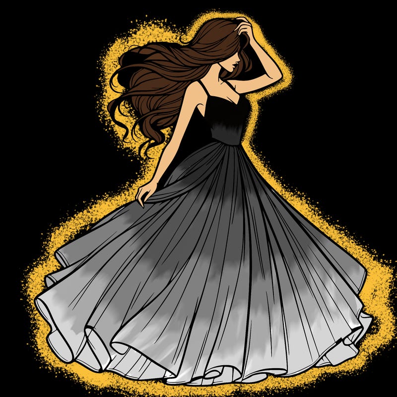 realistic woman with dress flowing in the wind