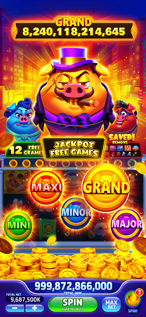 Jackpot Crazy-Vegas Cash Slots - Jackpot Crazy Vegas Cash Slots game interface featuring wealthy pig characters and grand prize jackpots