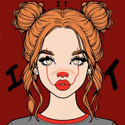 realistic girl with two buns in hair and lips