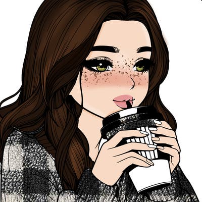 realistic girl drinking coffee