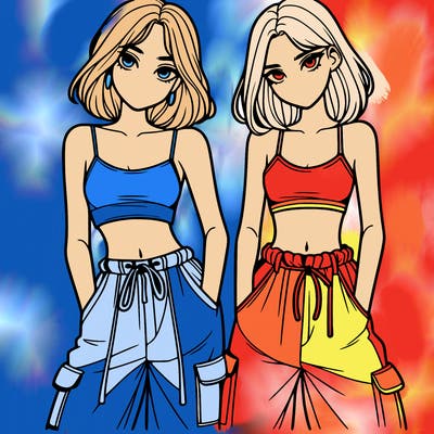 two girls with crop top with baggy pants