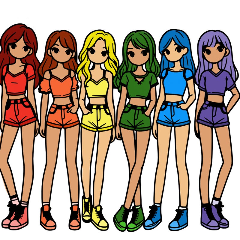 a group of girls wearing crop tops and shorts