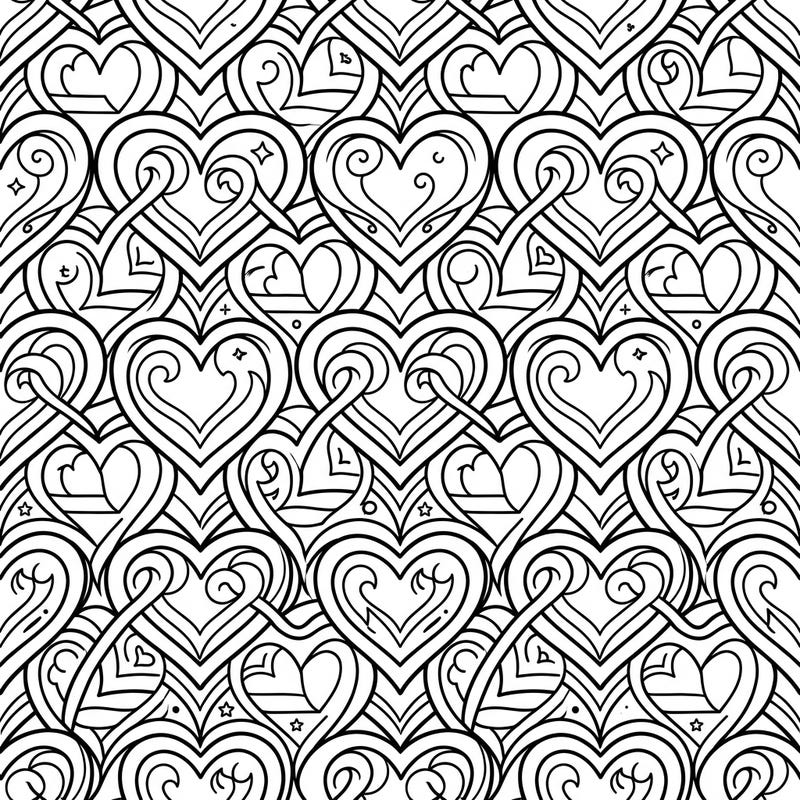 Explore a captivating world of interlocking hearts with this intricate tessellation coloring page, specially designed to engage and challenge teens. Perfect for honing artistic skills and finding a moment of mindful creativity.