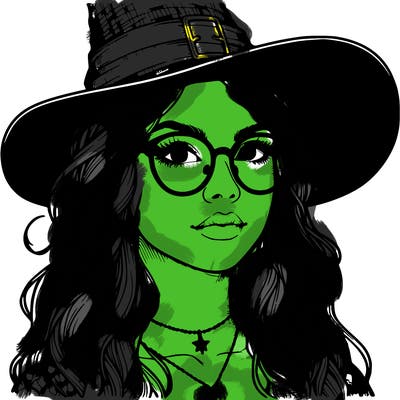 a witch with glasses realistic