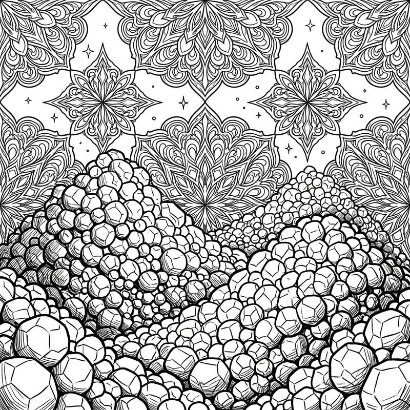 Dive into a world of dramatic beauty with this unique coloring page featuring vast, ominous hail drifts. The scene is enhanced by intricate gothic patterns, offering a mesmerizing and melancholic elegance for your artistic touch.
