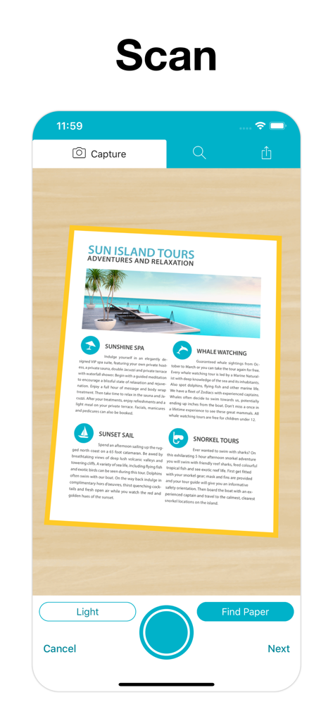 Interface d'application mobile montrant la capture d'un document avec détection automatique des bords