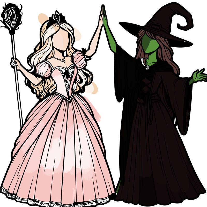 detailed realistic split of a princess and a witch