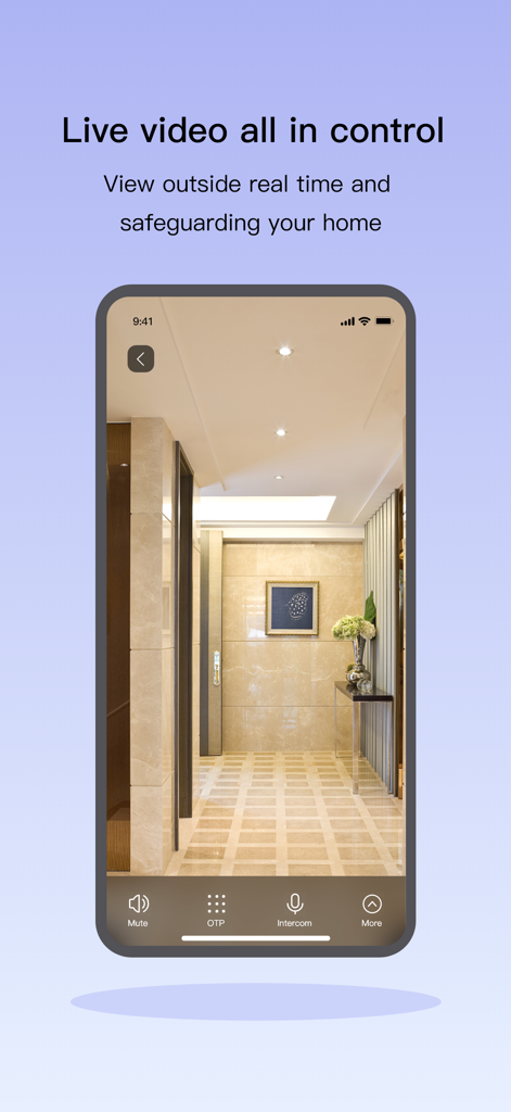 Kaadas Smart - Smartphone displaying the Kaadas Smart app live video monitoring feature of a home entrance.