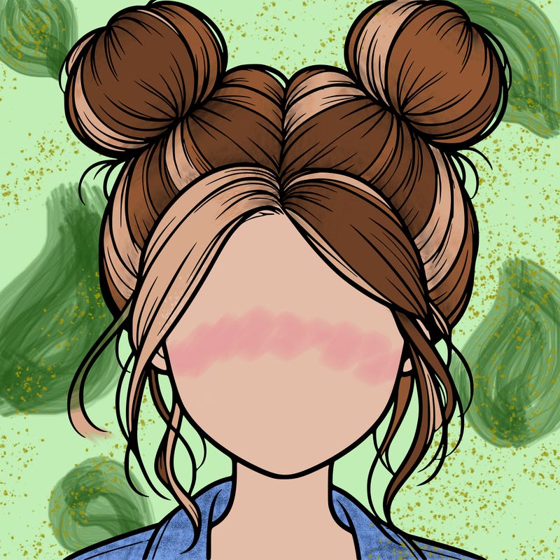 realistic girl with buns on the top of her hair