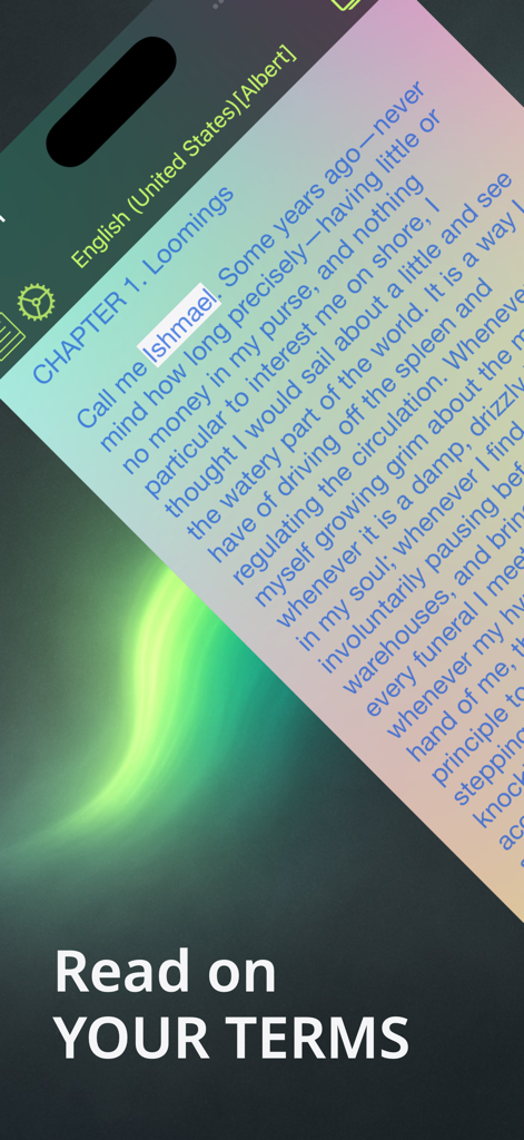 Aloud!, text to speech reader - Aloud! app interface showing synchronized word highlighting for text to speech reading