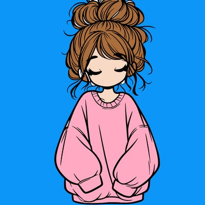 girl with baggy sweatshirt and messy bun