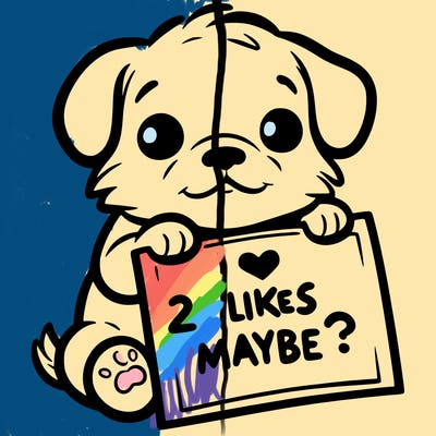 a puppy holding a sign that says 2 likes maybe?