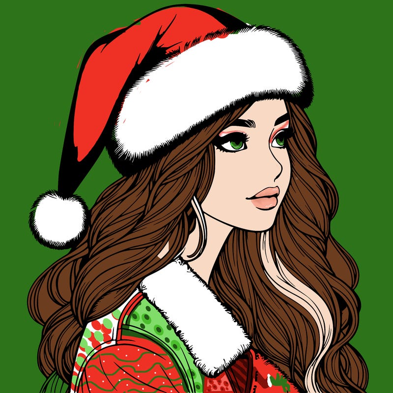 realistic girl in santa hat
