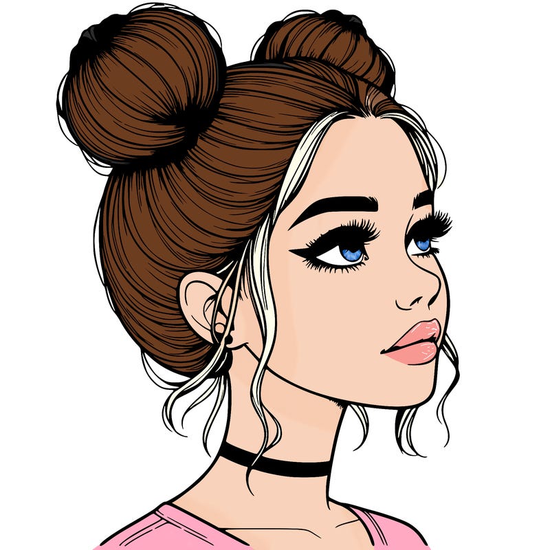 realistic girl with buns on the top of her head