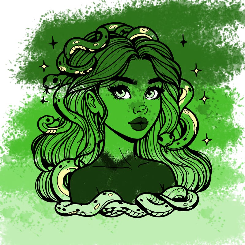 realistic girl with snakes as hair