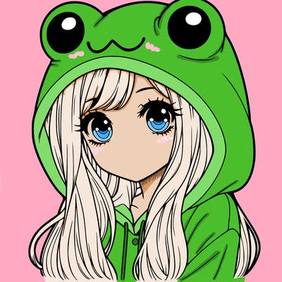 a pretty girl wearing a frog hoodie portrait with long hair