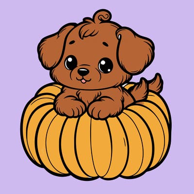 cute little puppy in a pumpkin