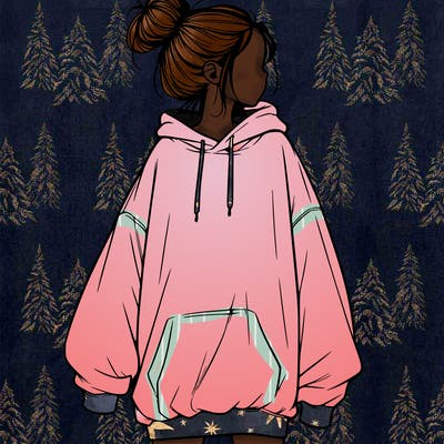 realistic girl with a oversized sweatshirt on and a bun