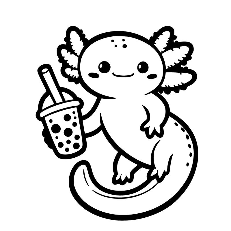 axolotl holding boba