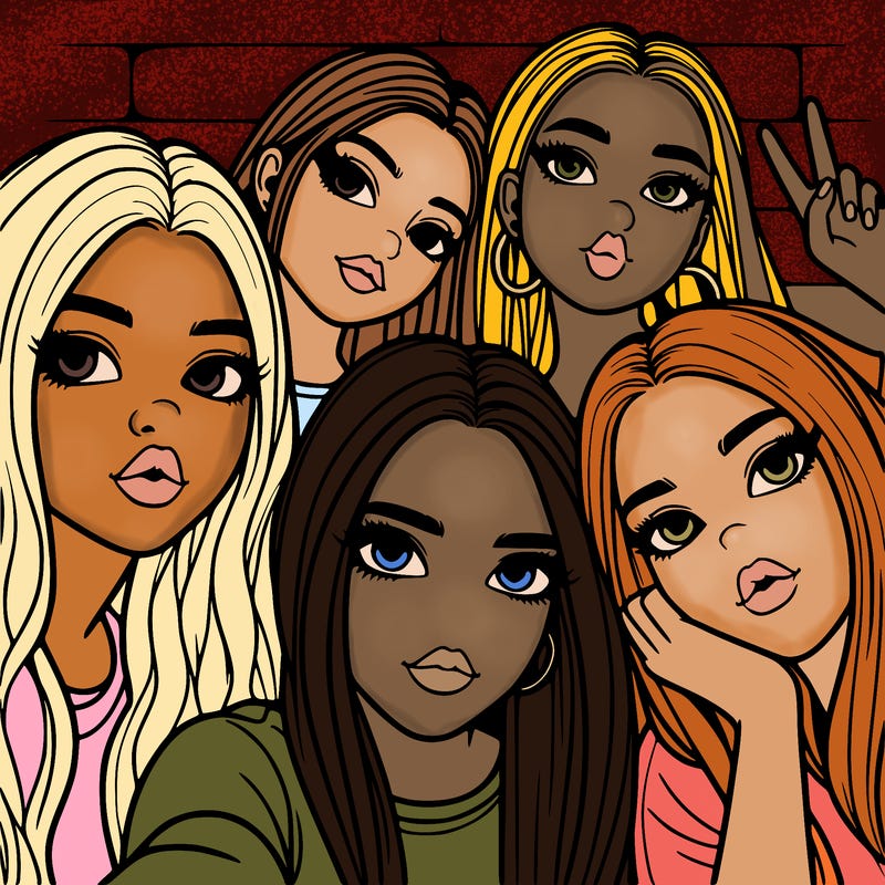 group of teen girls friends y2k up close in a selfie