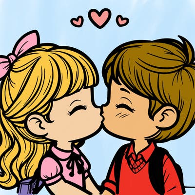 boy and girl kissing