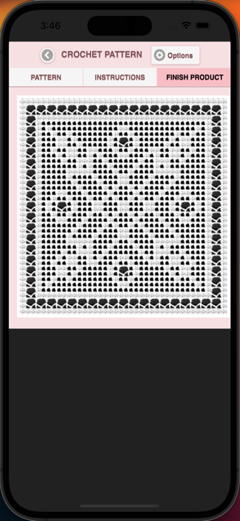 Filet Crochet Pattern Creator - A preview of a finished filet crochet lace pattern design within the application