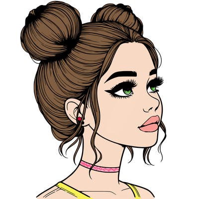 realistic girl with buns on the top of her head