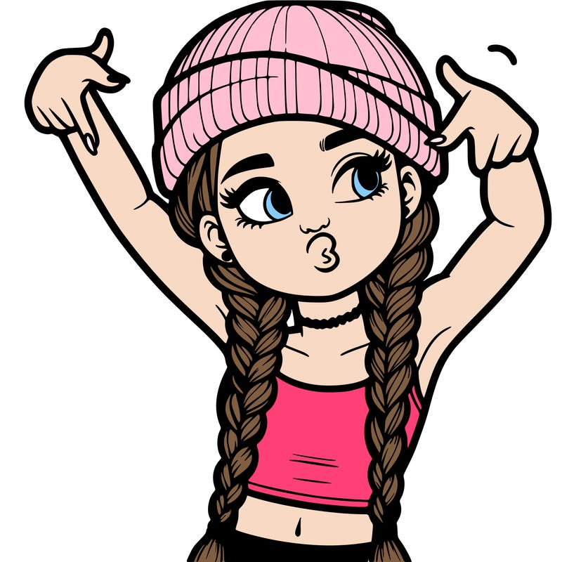 realistic teenage girl with braids and a beanie and crop top doing 🫶🏼