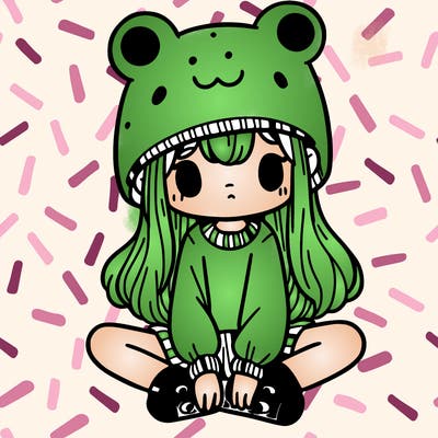 a girl wearing a frog hat and some frog socks