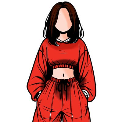 realistic girl faceless with baggy pants and a crop top