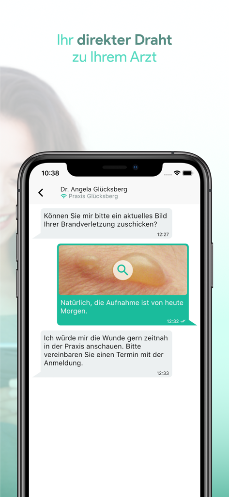 Secure chat interface in the PatMed app for communicating with medical professionals