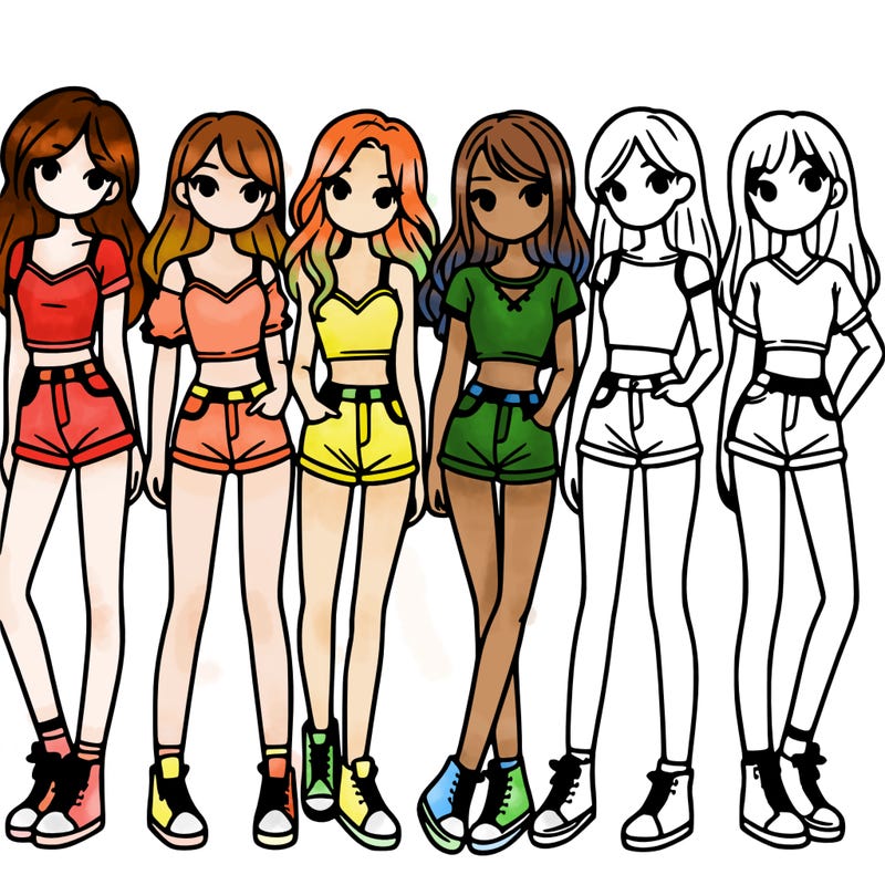 a group of girls wearing crop tops and shorts