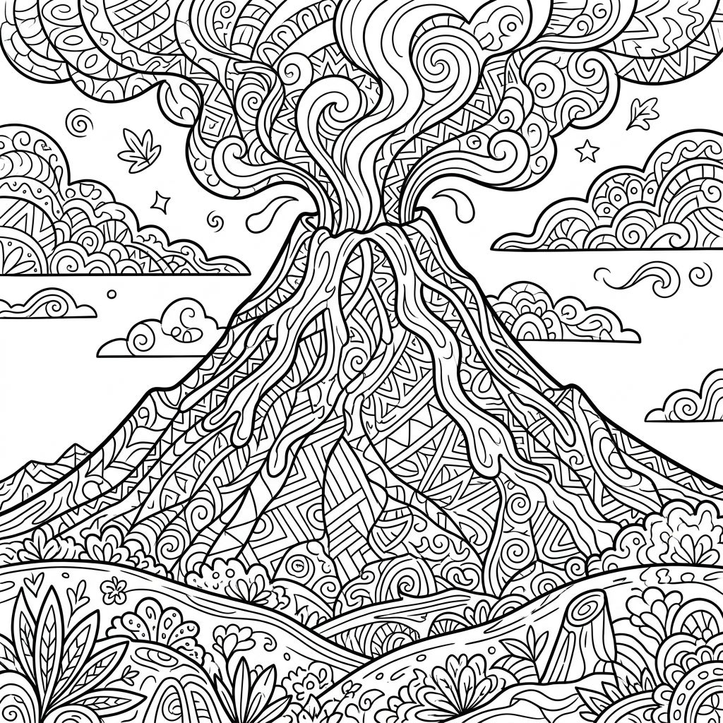 Zentangle Active Volcanoes Coloring Page - Free Printable — Color Pop
