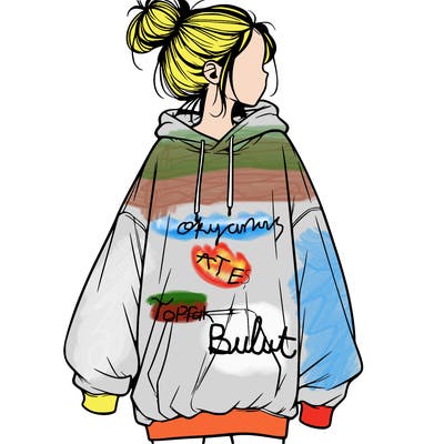 realistic girl with a oversized sweatshirt on and a bun
