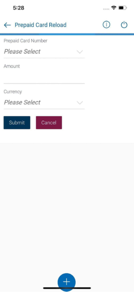 Aman Mobile - Interface do aplicativo Aman Mobile mostrando o formulário de recarga de cartão pré-pago com campos para número do cartão e valor