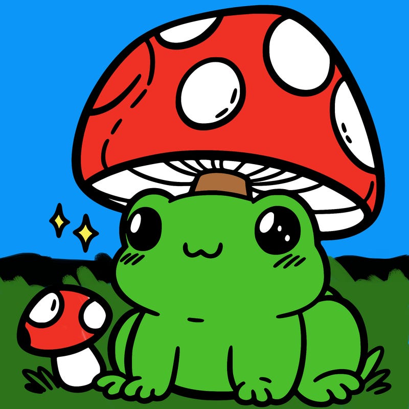 a cute frog with a mushroom hat