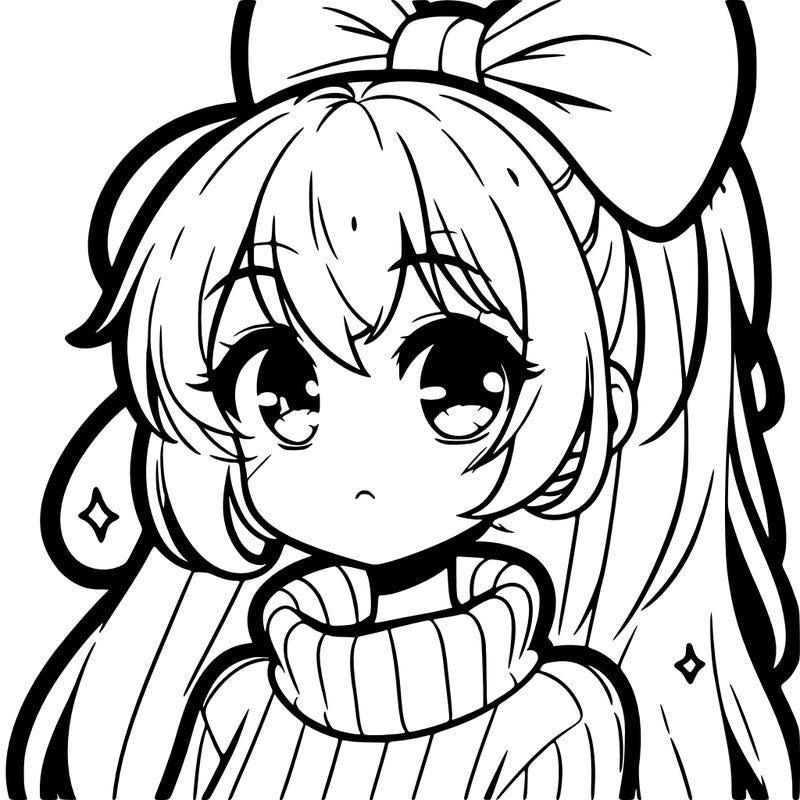 anime girl with hairbow wearing a turtleneck