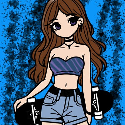 girl wearing crop top with skateboard
