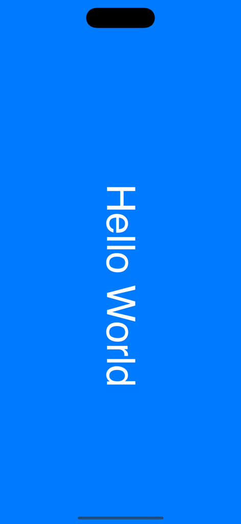 Texto vertical blanco que dice Hola Mundo sobre un fondo digital azul sólido