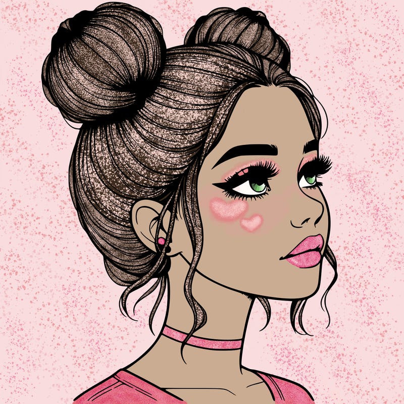 realistic girl with buns on the top of her head