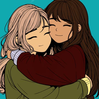 realistic two girls hugging
