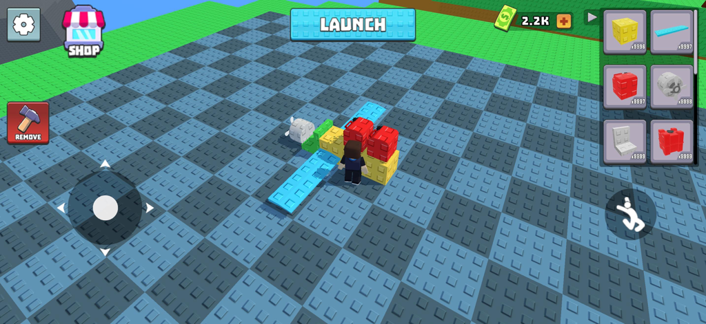 Build An AirPlane: Fly Master - A player building a custom aircraft using colorful blocks in a 3D sandbox environment.