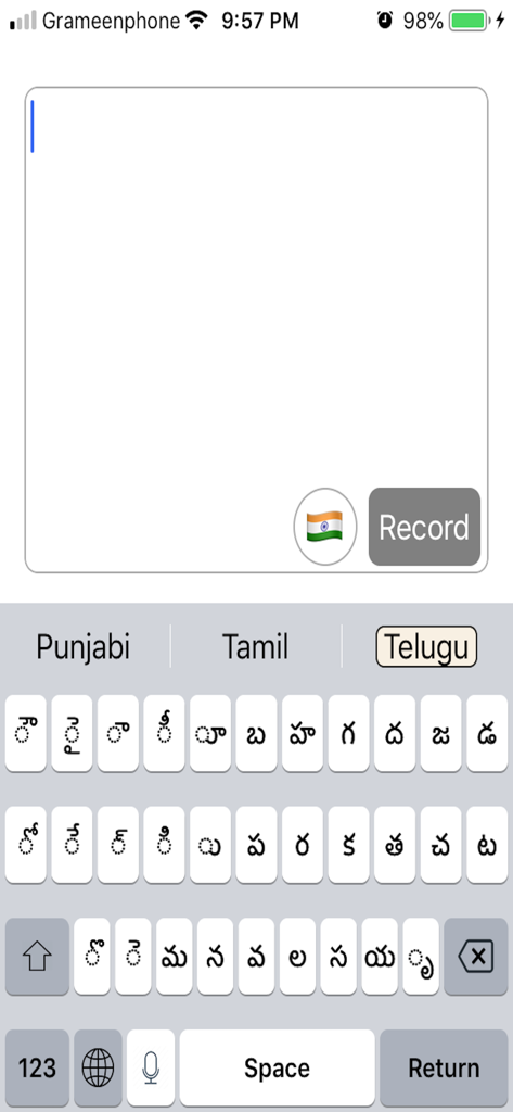 Indian Keyboard - Indian Keyboard app showing Telugu script layout on iPhone screen